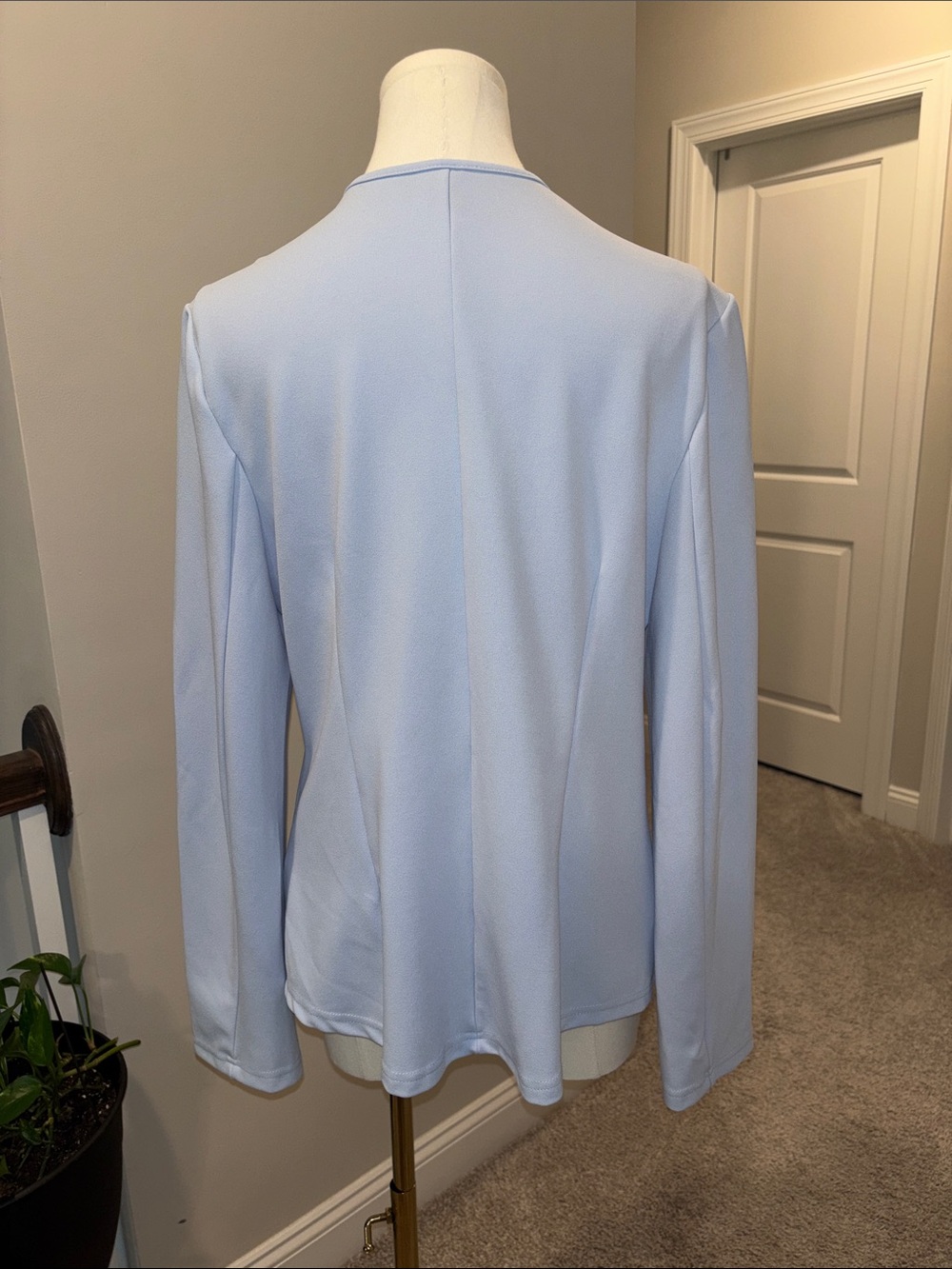 Light Blue Women's Open Front Blazer with Rosette Closure - Picture 4 of 4